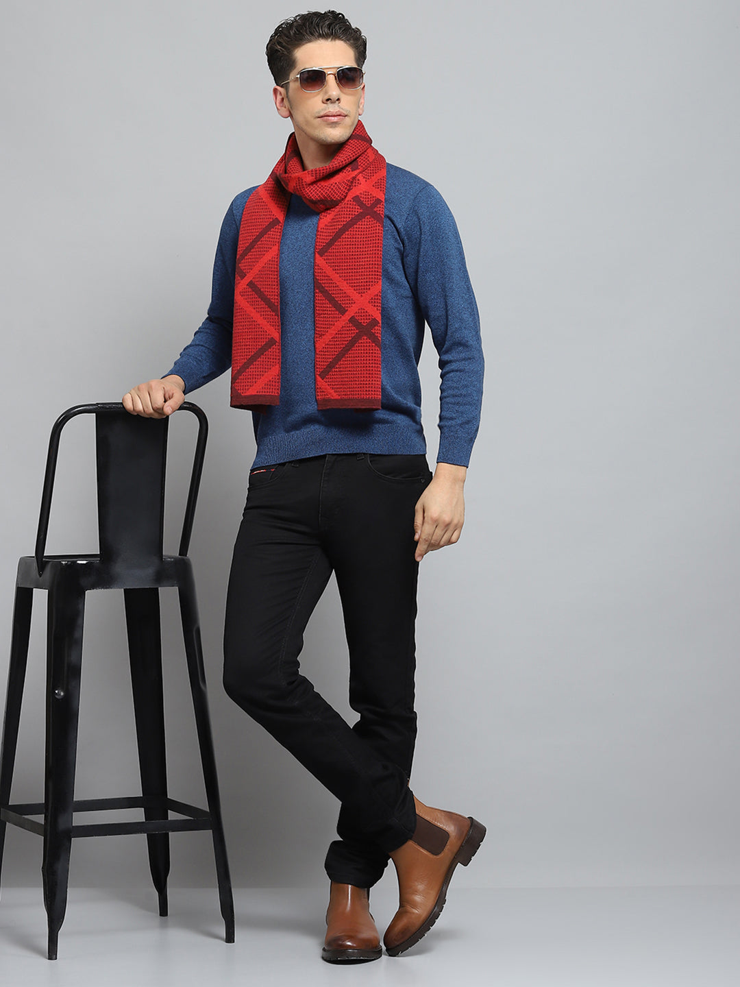 Men Red Self Design Muffler