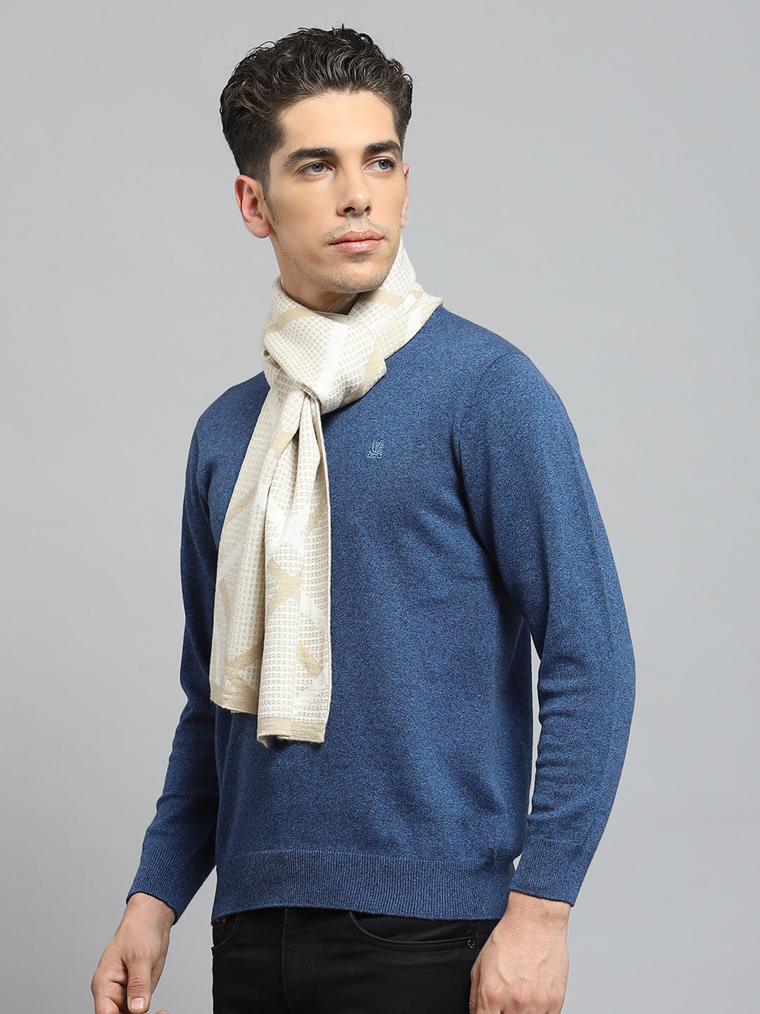 Men Beige Self Design Muffler