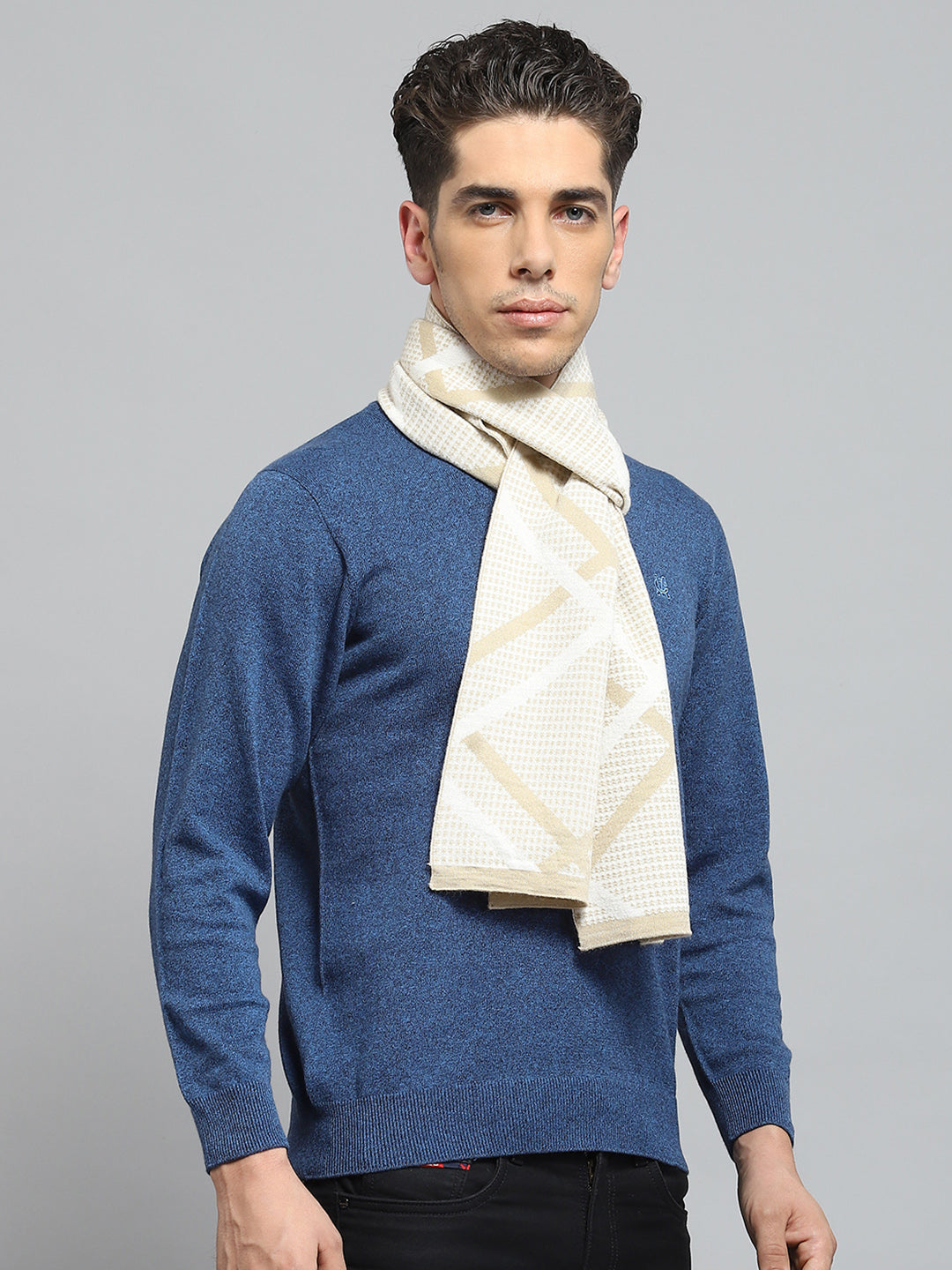 Men Beige Self Design Muffler