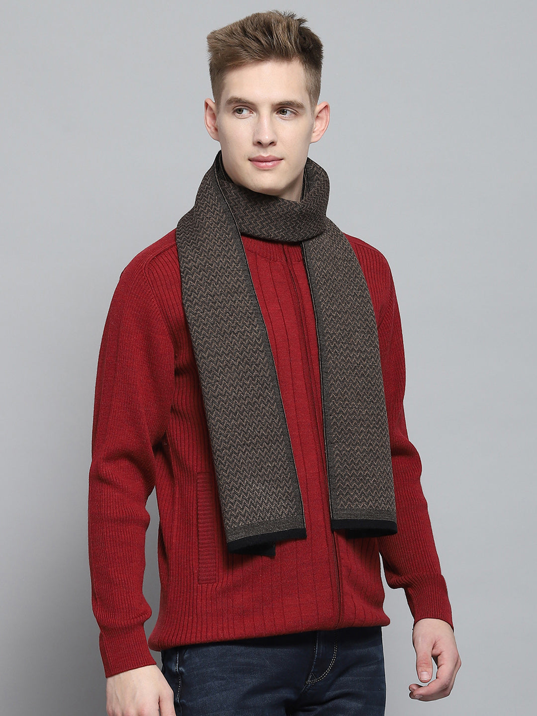 Men Black Self Design Muffler