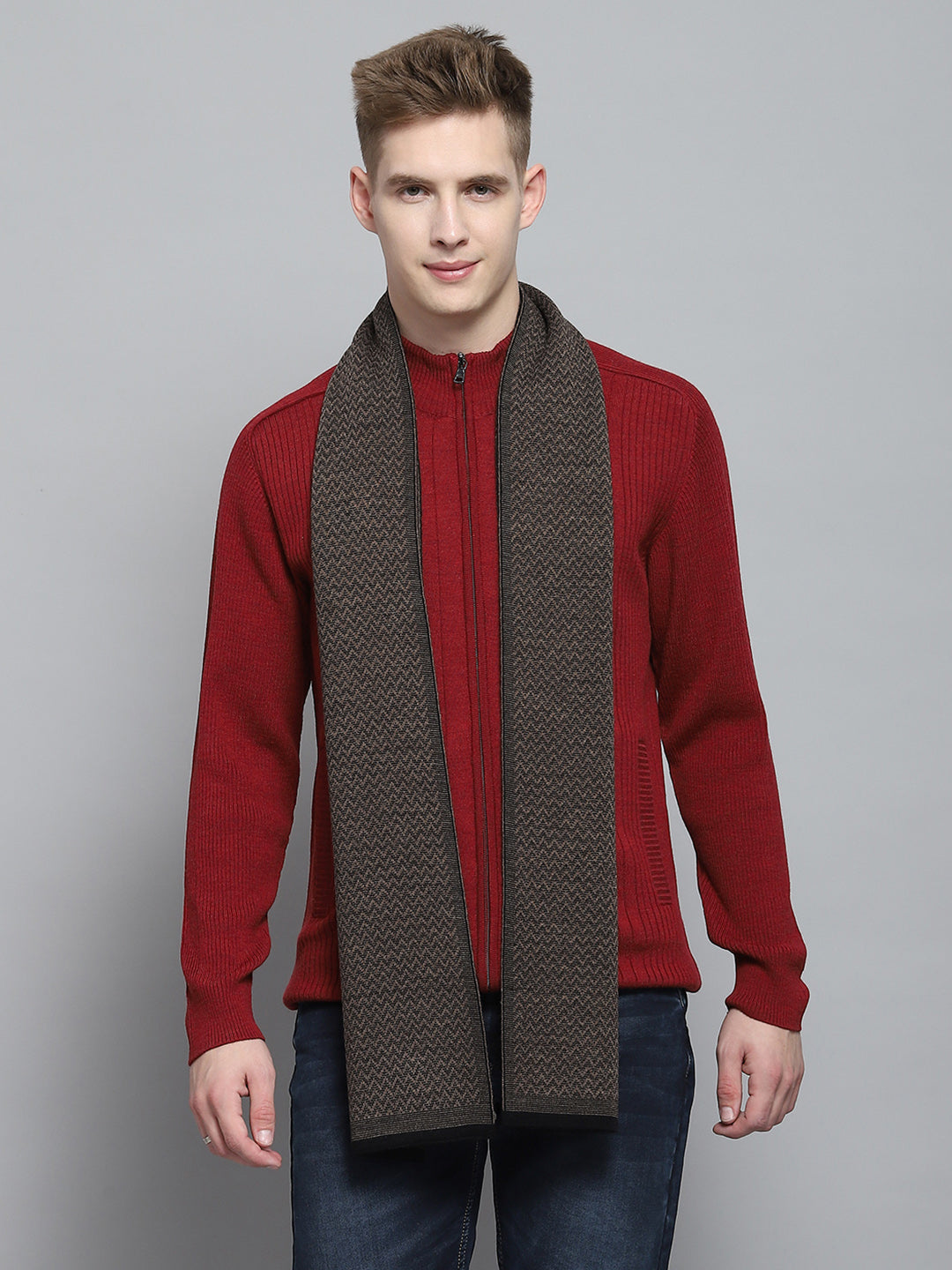 Men Black Self Design Muffler