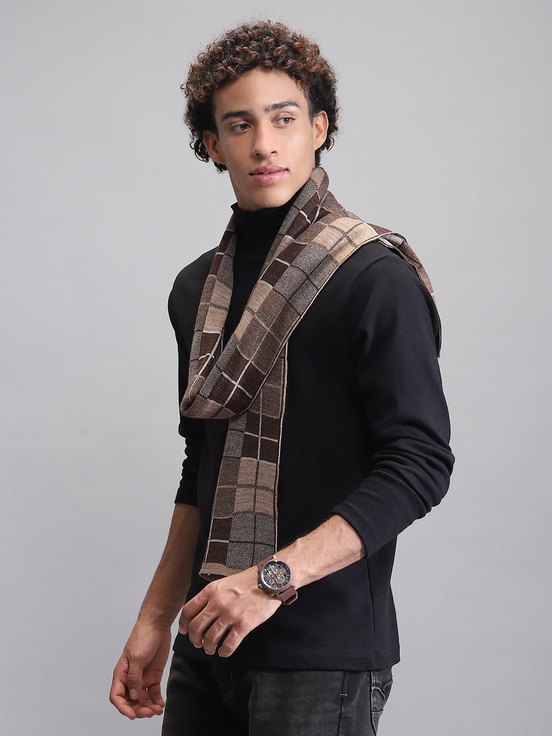 Men Brown Self Design Muffler