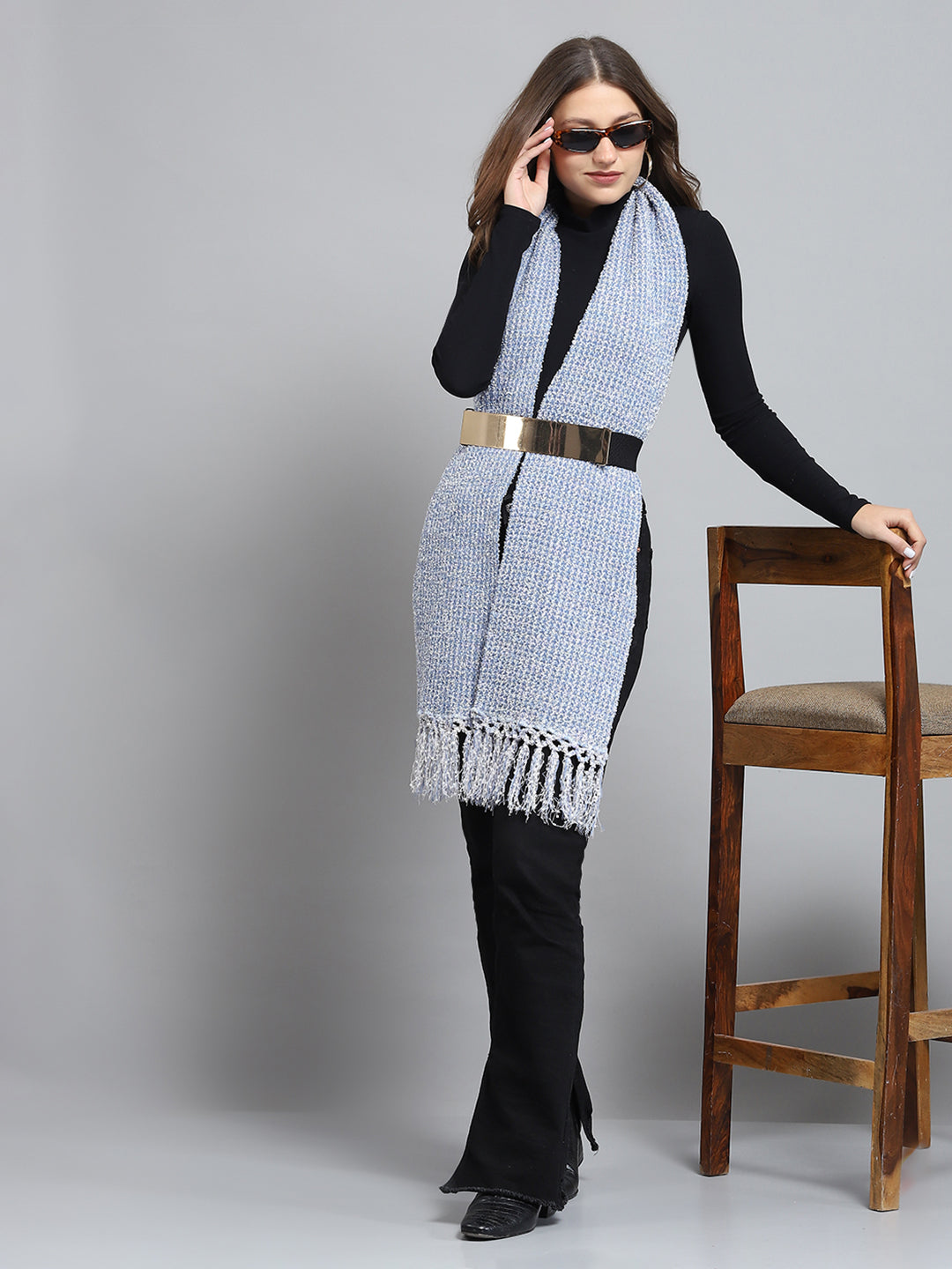 Women Blue Self Design Muffler