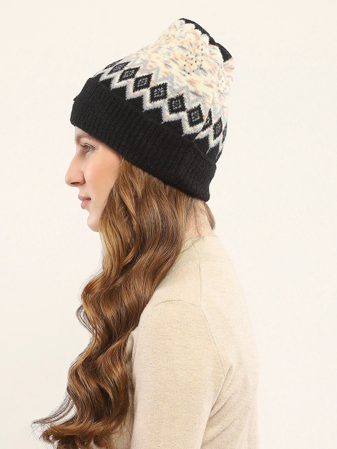 Women Black Self Design Cap