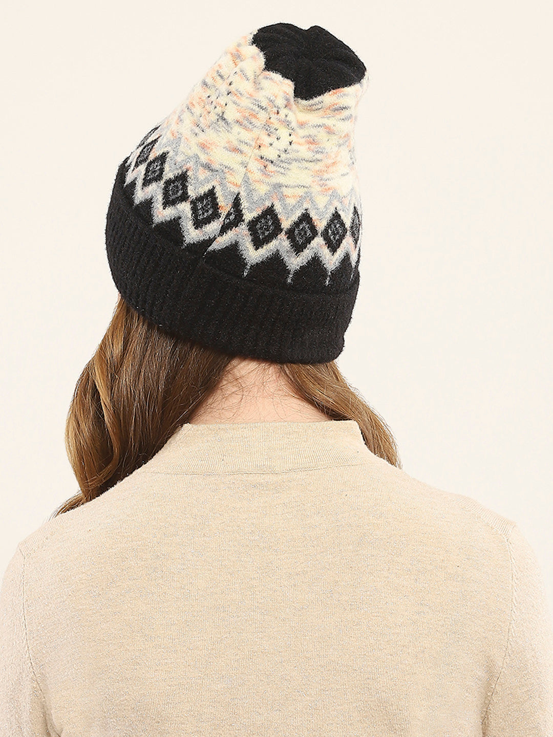 Women Black Self Design Cap