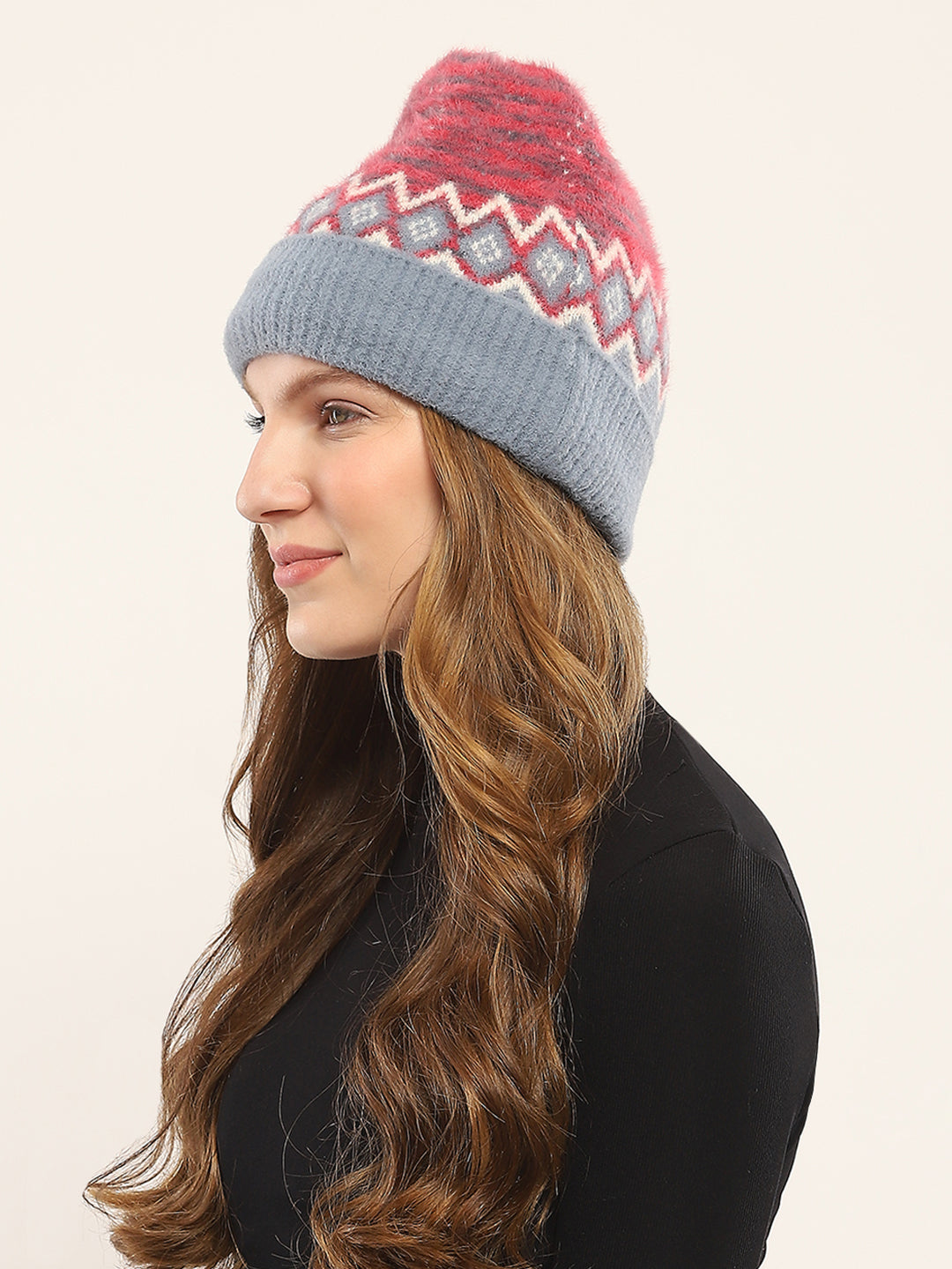 Women Blue Self Design Cap