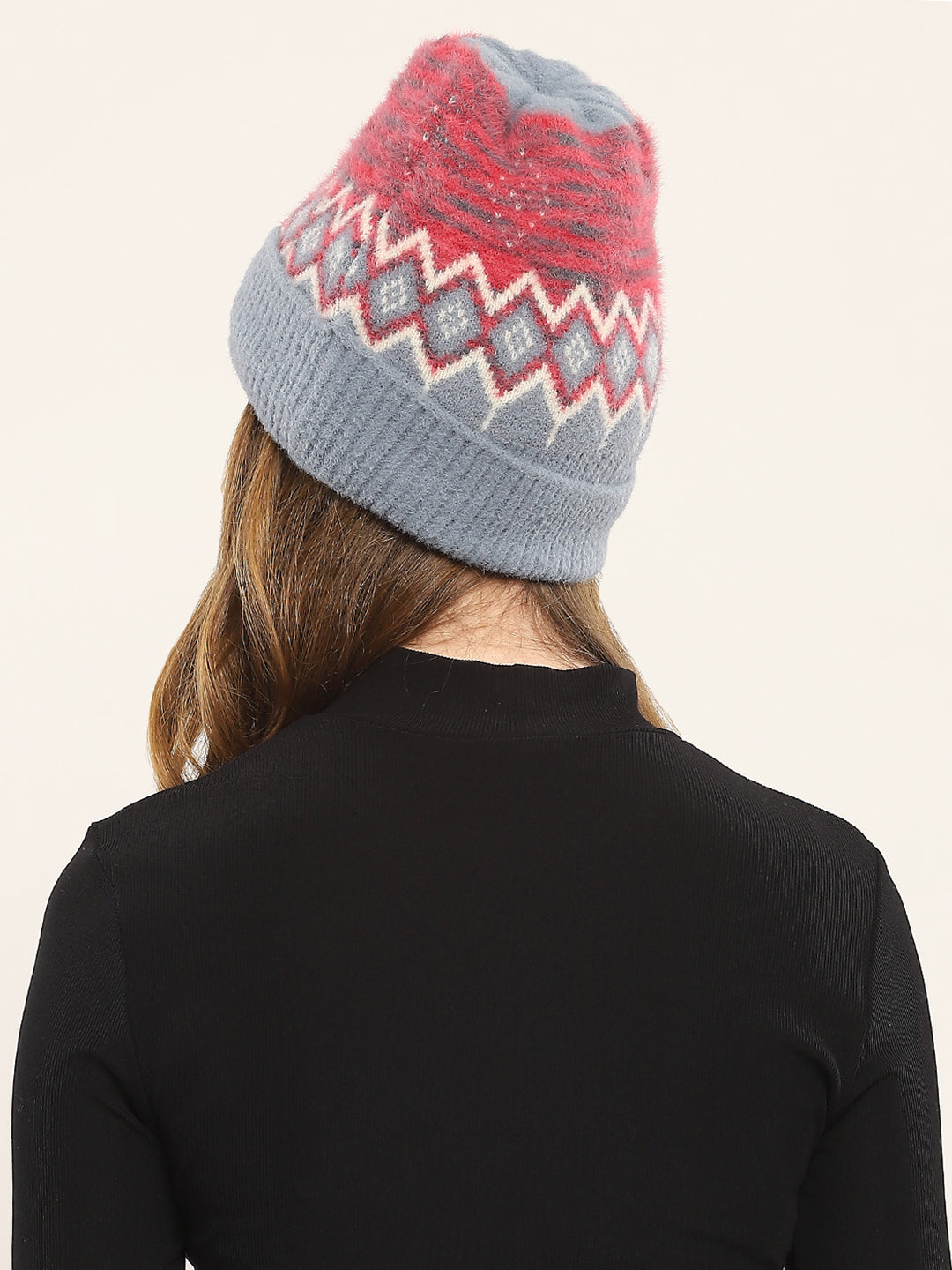 Women Blue Self Design Cap