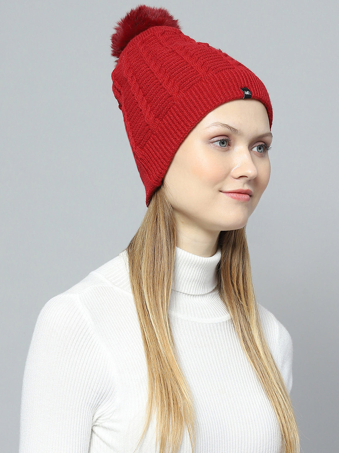 Women Maroon Self Design Cap