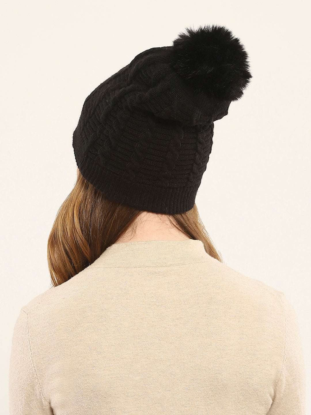 Women Black Self Design Cap