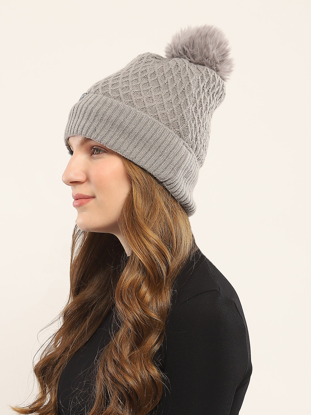 Women Grey Self Design Cap