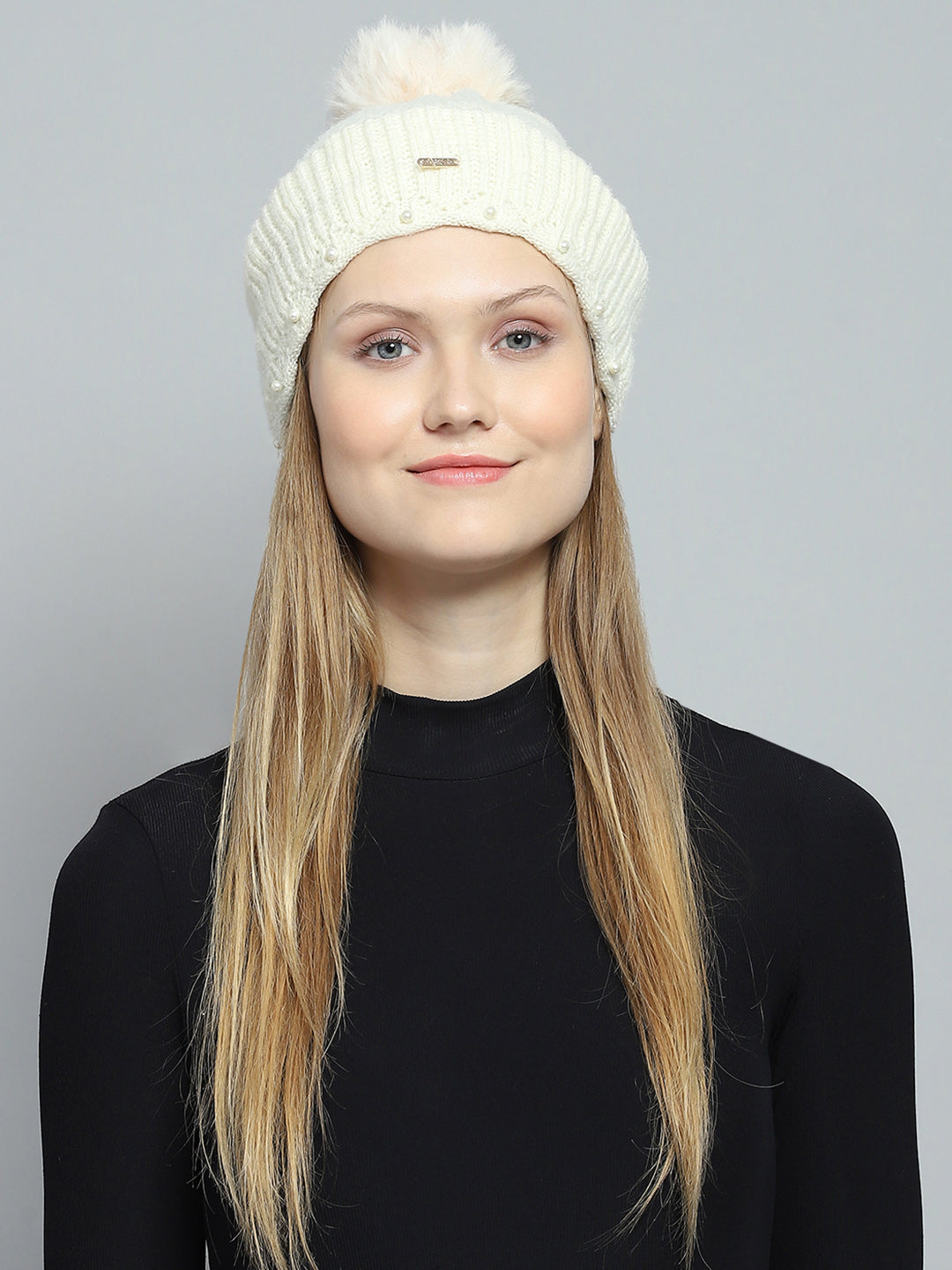 Women Off White Self Design Cap