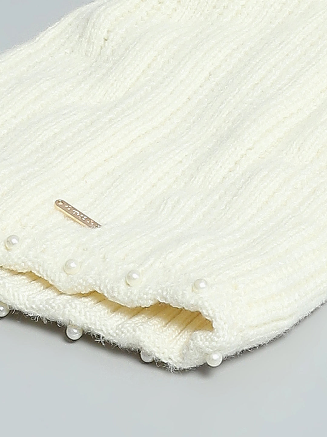 Women Off White Self Design Cap