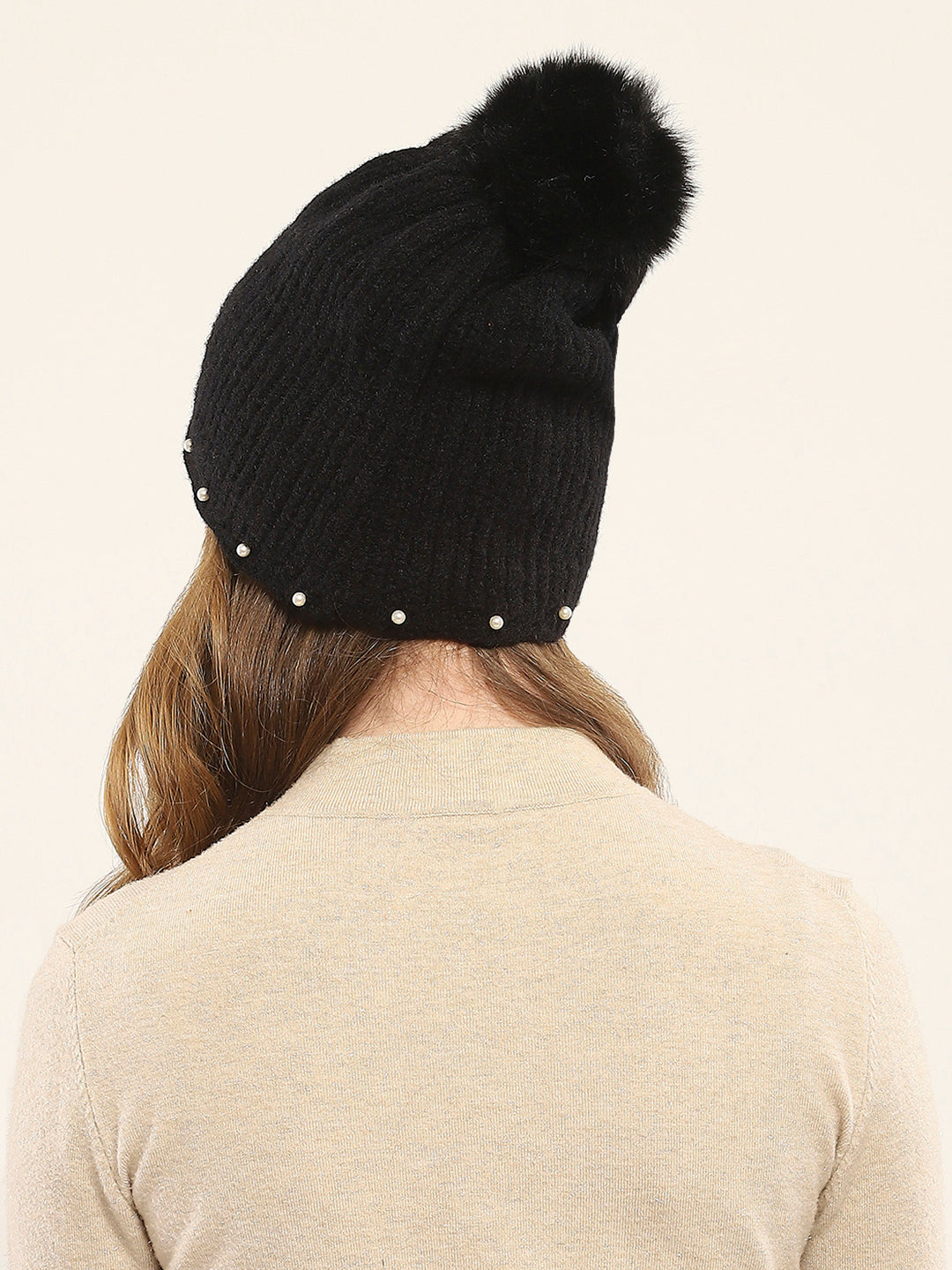 Women Black Self Design Cap