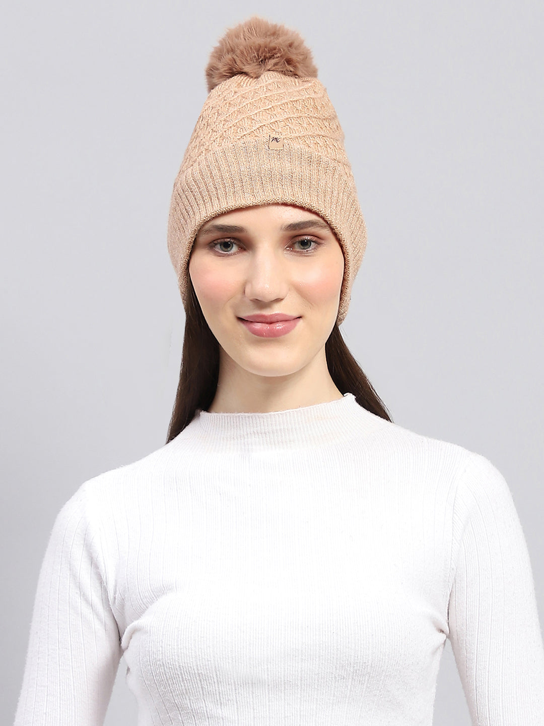 Women Beige Self Design Cap