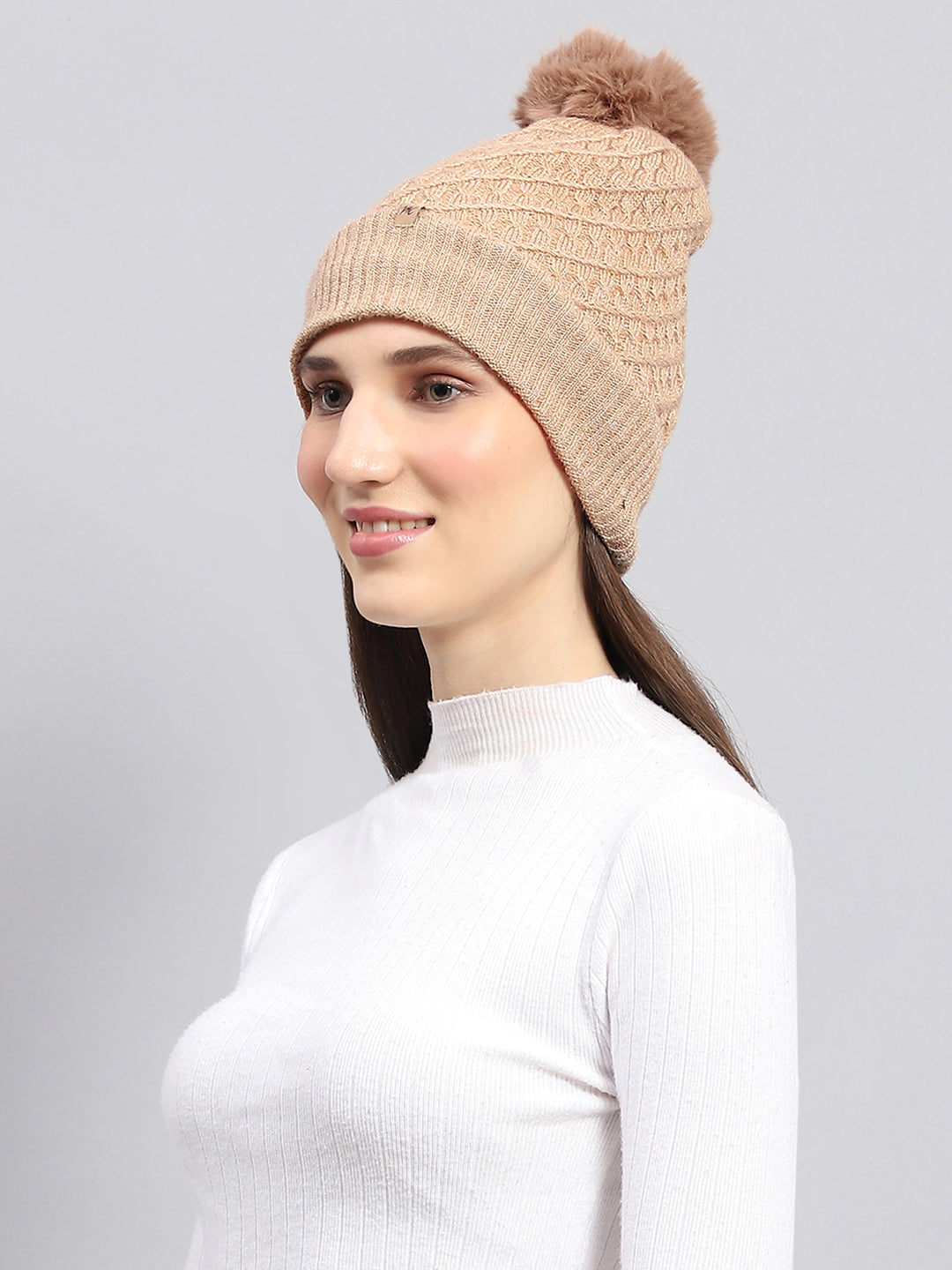 Women Beige Self Design Cap