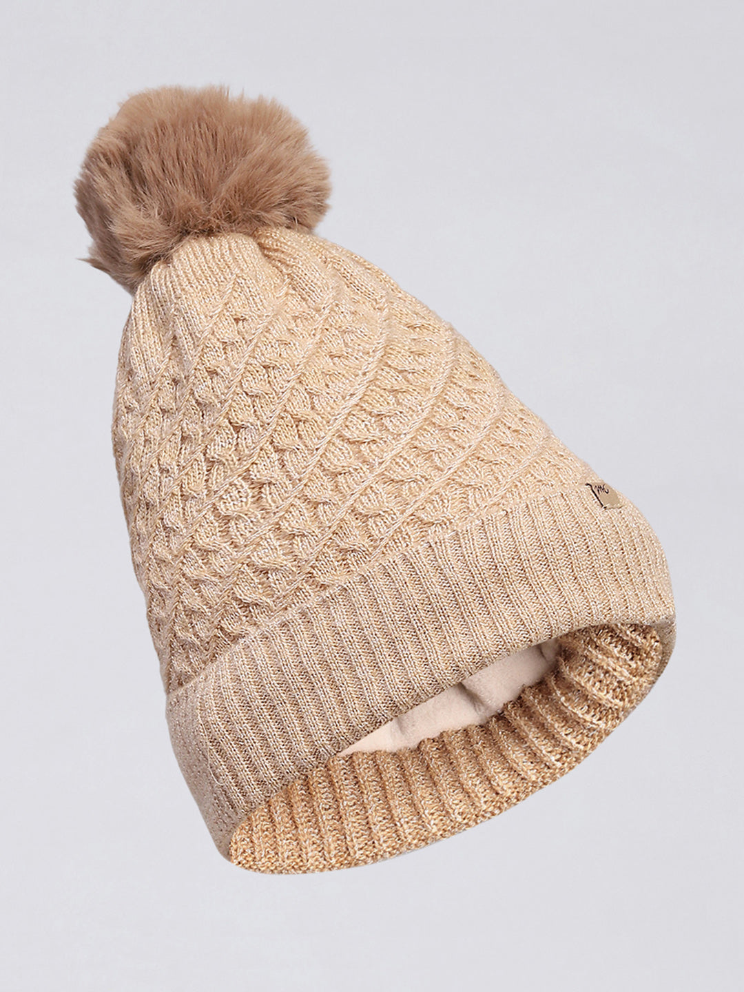 Women Beige Self Design Cap