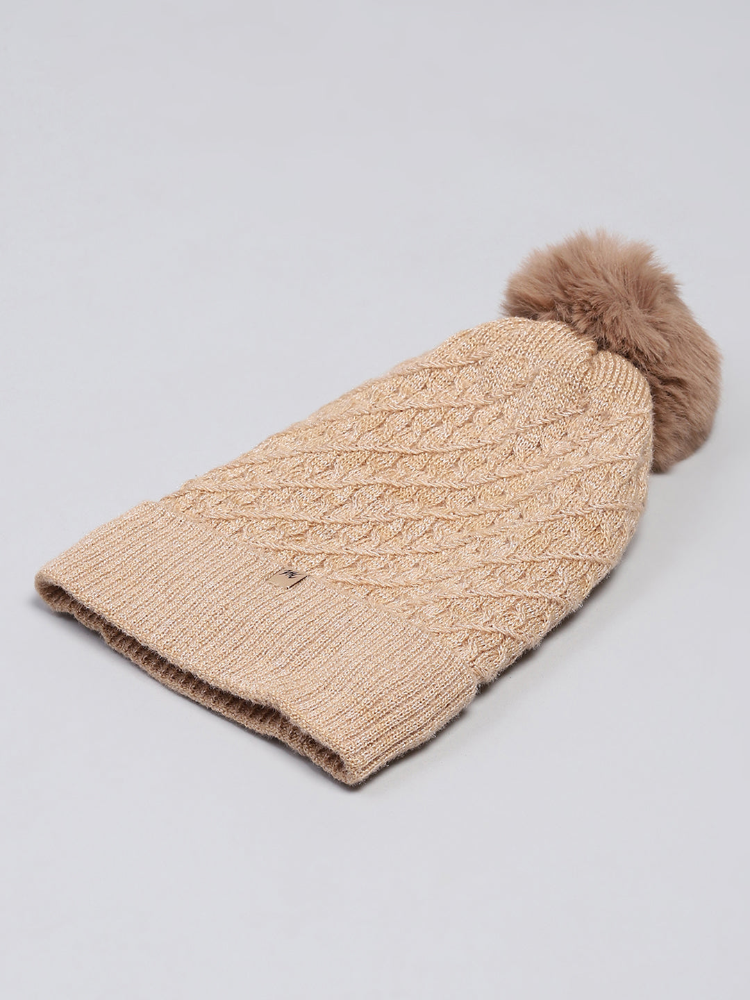 Women Beige Self Design Cap