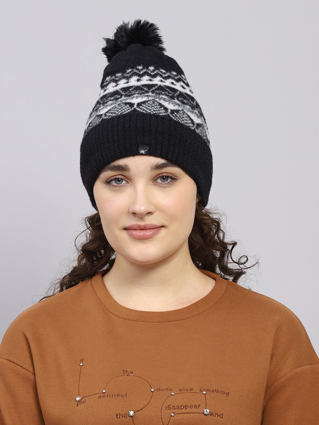 Women Black Self Design Cap