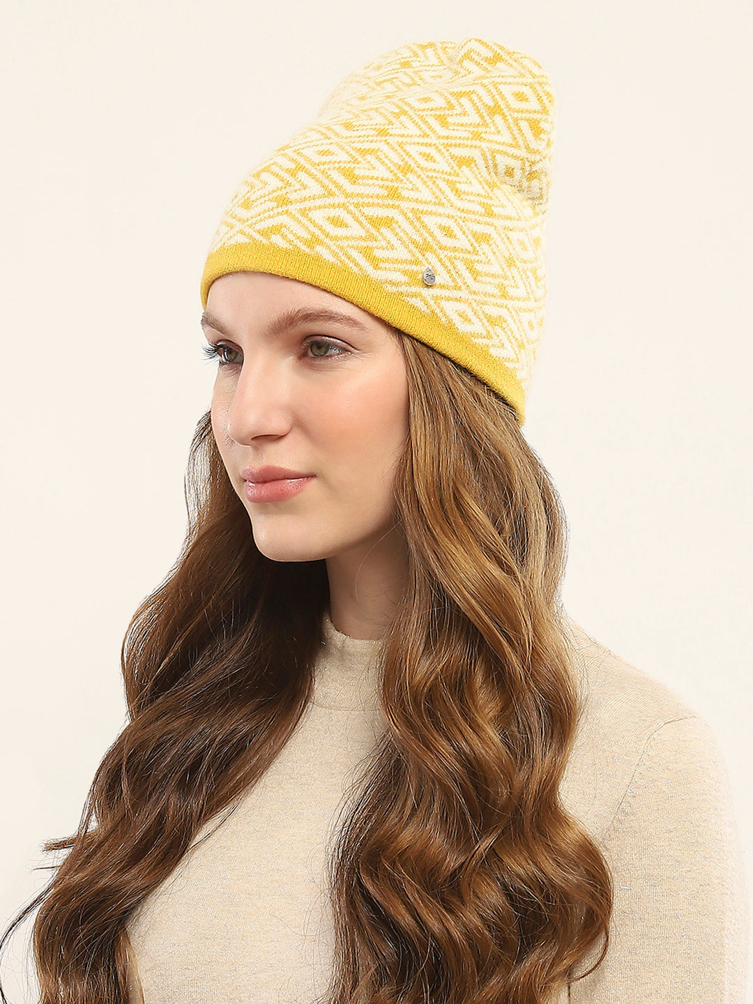 Women Yellow Self Design Cap