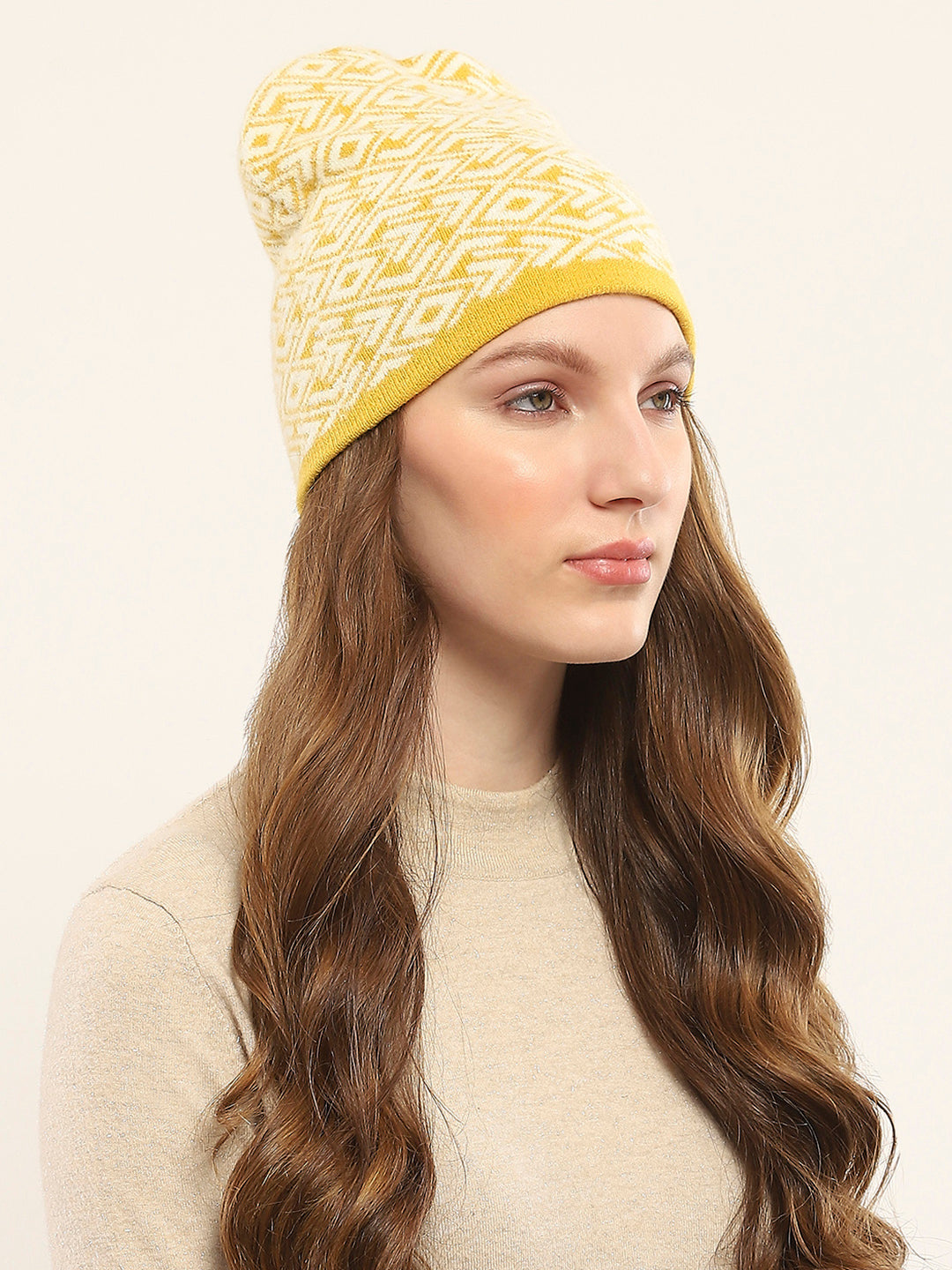 Women Yellow Self Design Cap