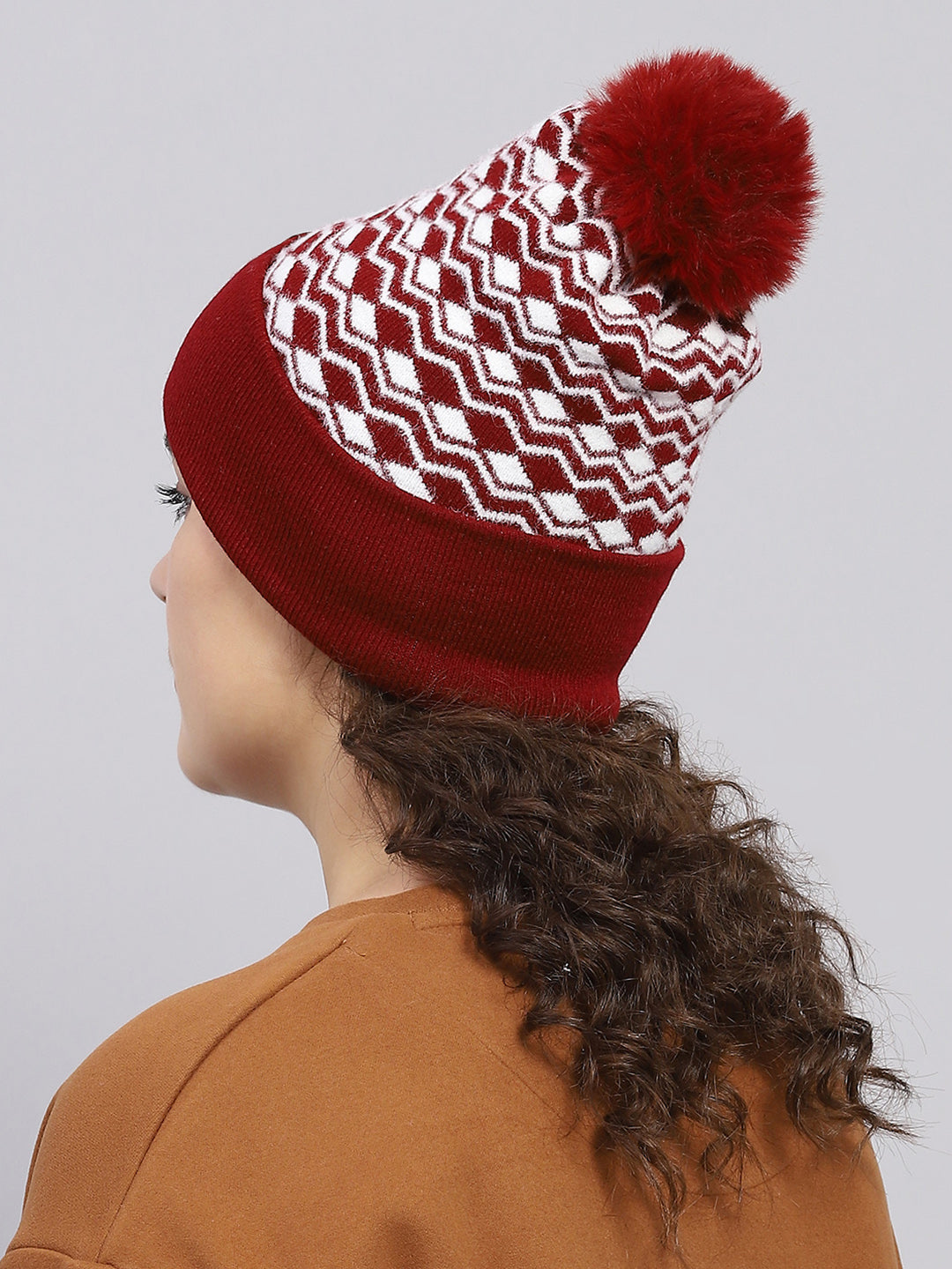 Women Maroon Self Design Cap