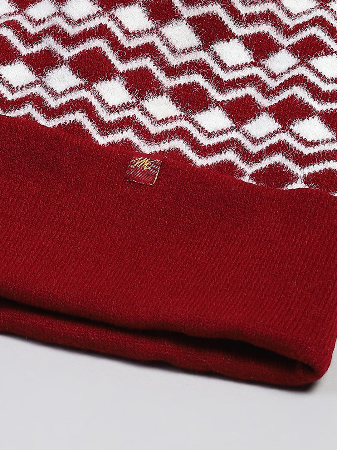 Women Maroon Self Design Cap