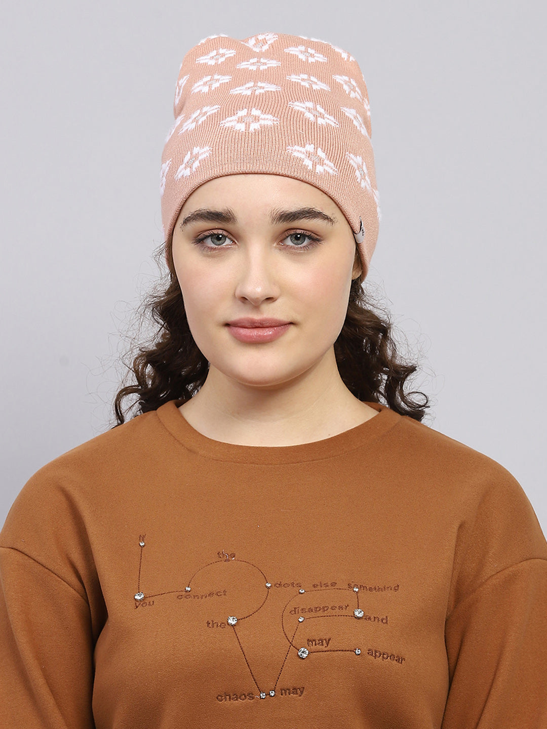 Women Peach Self Design Cap