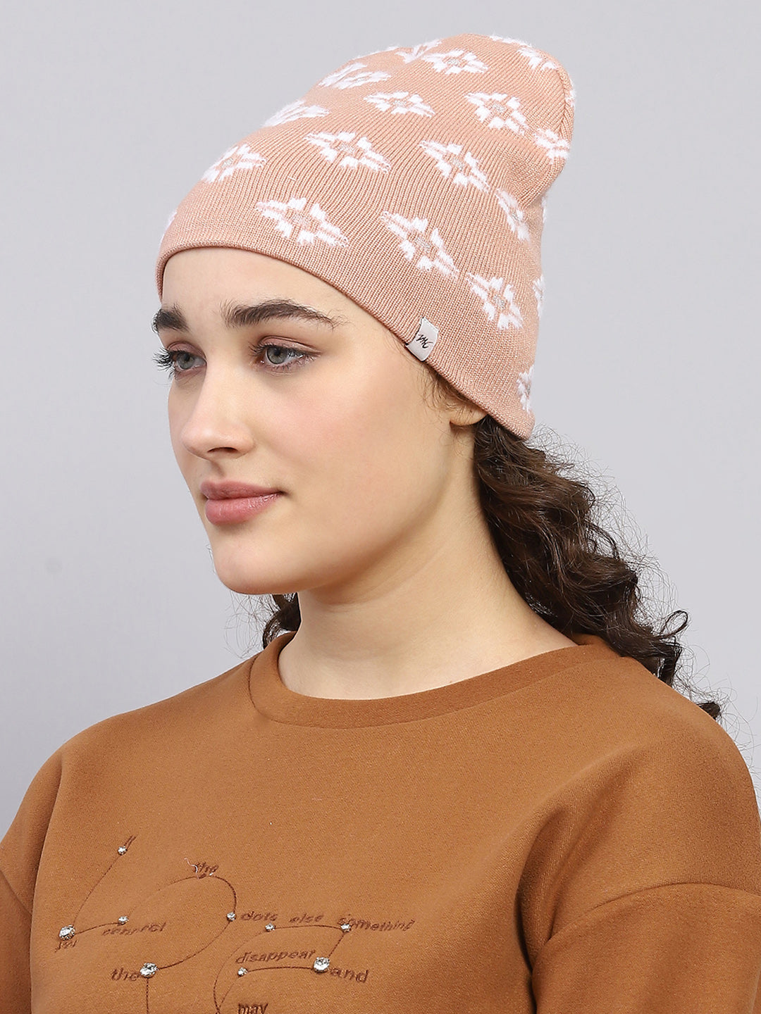 Women Peach Self Design Cap