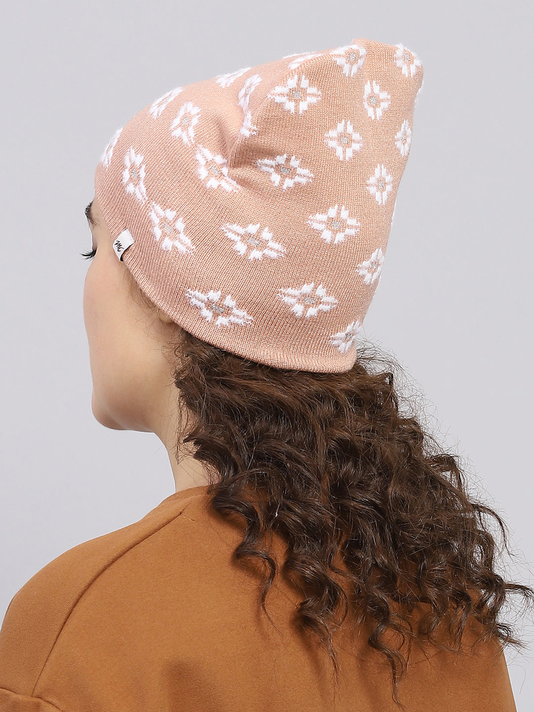 Women Peach Self Design Cap
