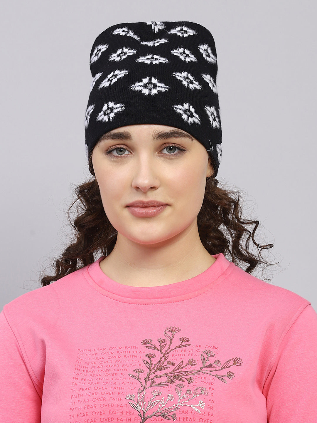 Women Black Self Design Cap
