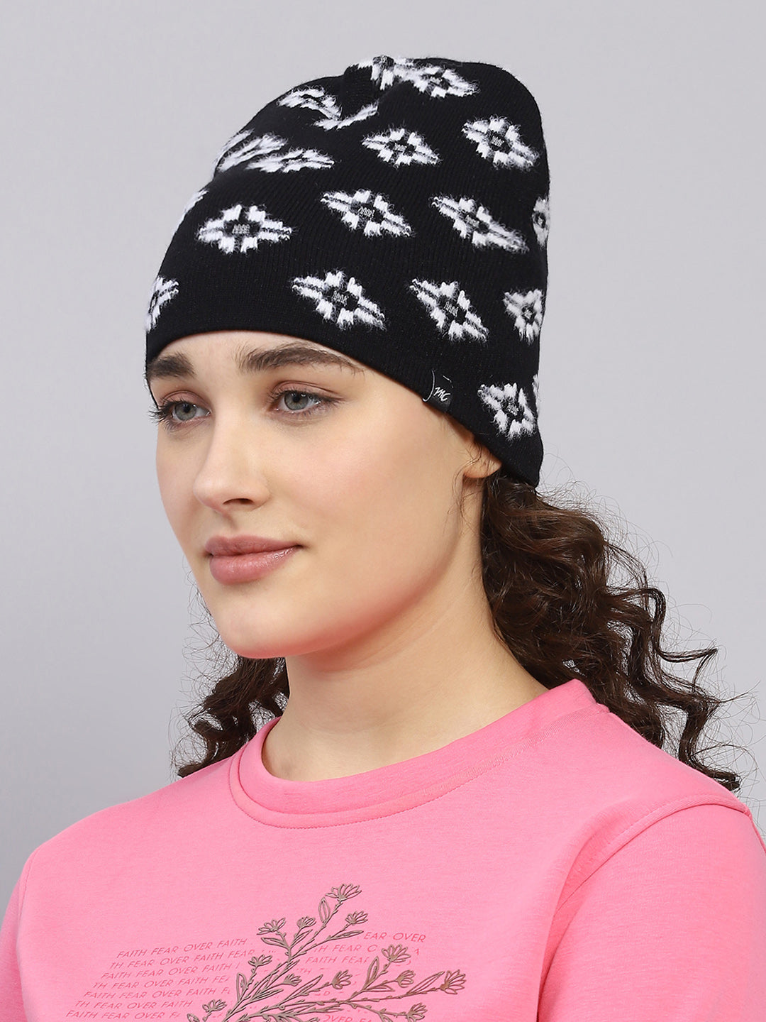 Women Black Self Design Cap