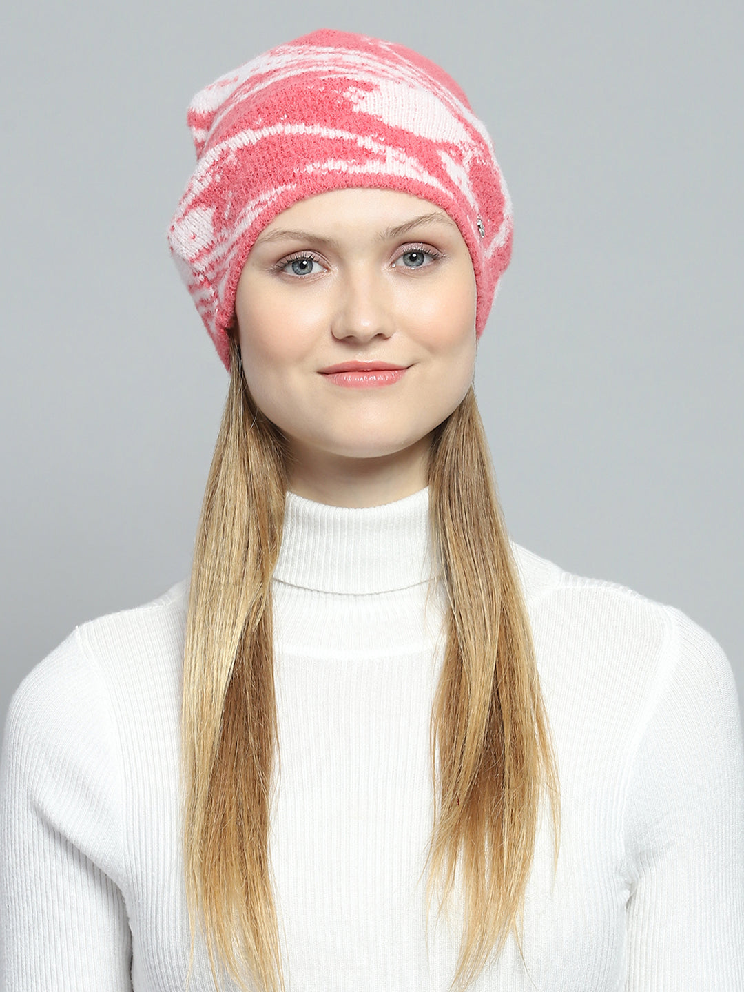 Women Pink & White Self Design Cap