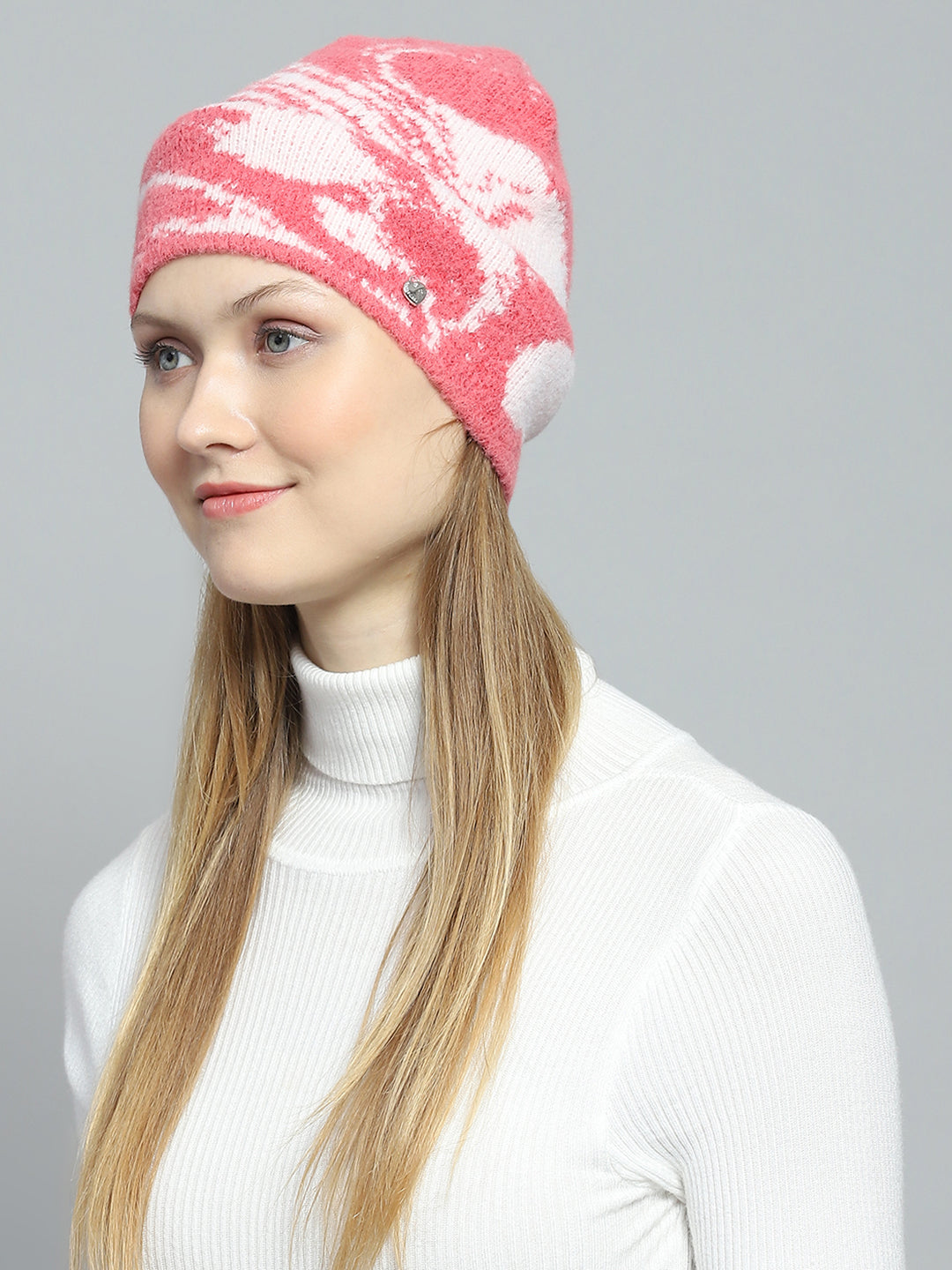 Women Pink & White Self Design Cap