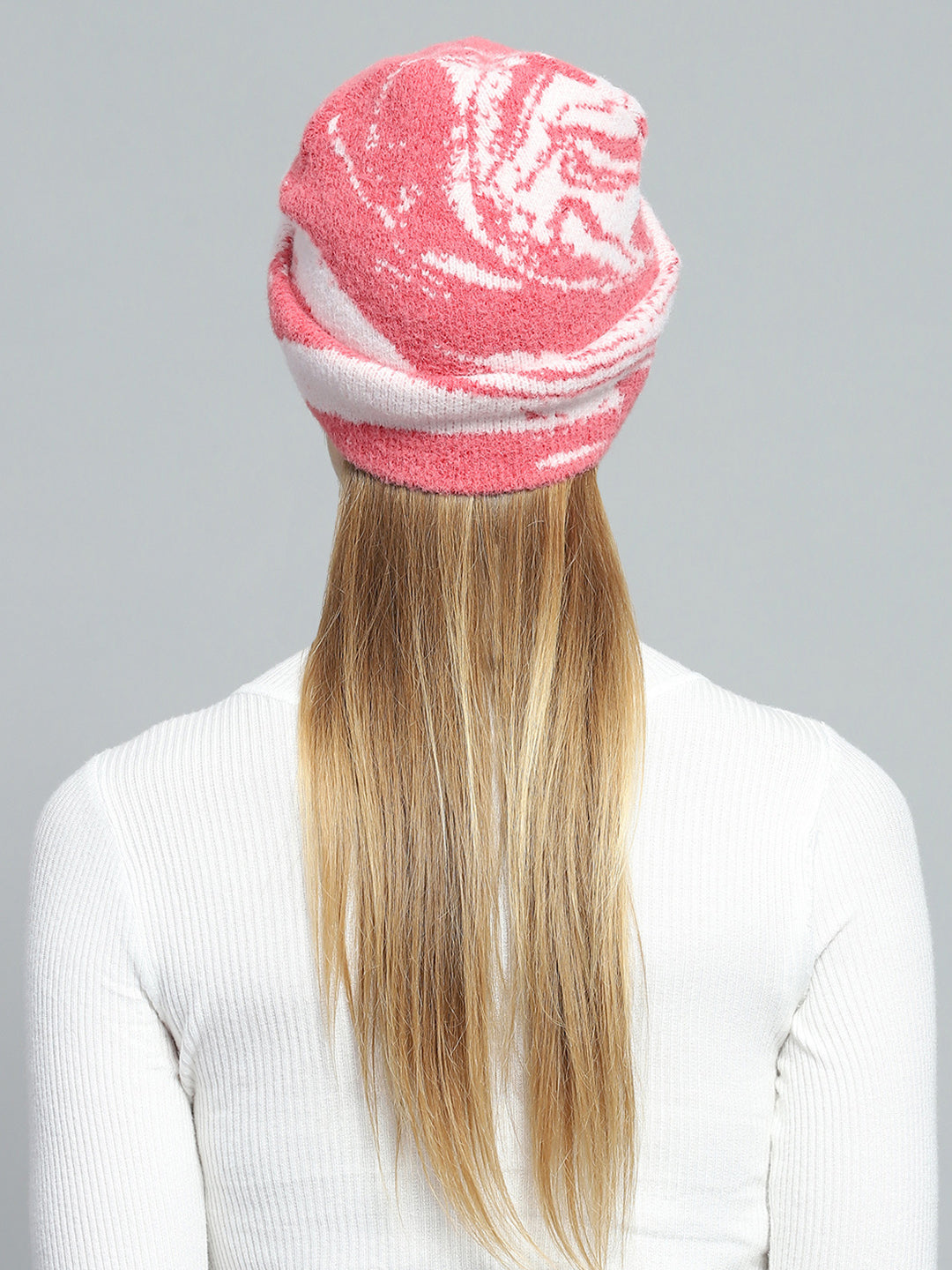 Women Pink & White Self Design Cap