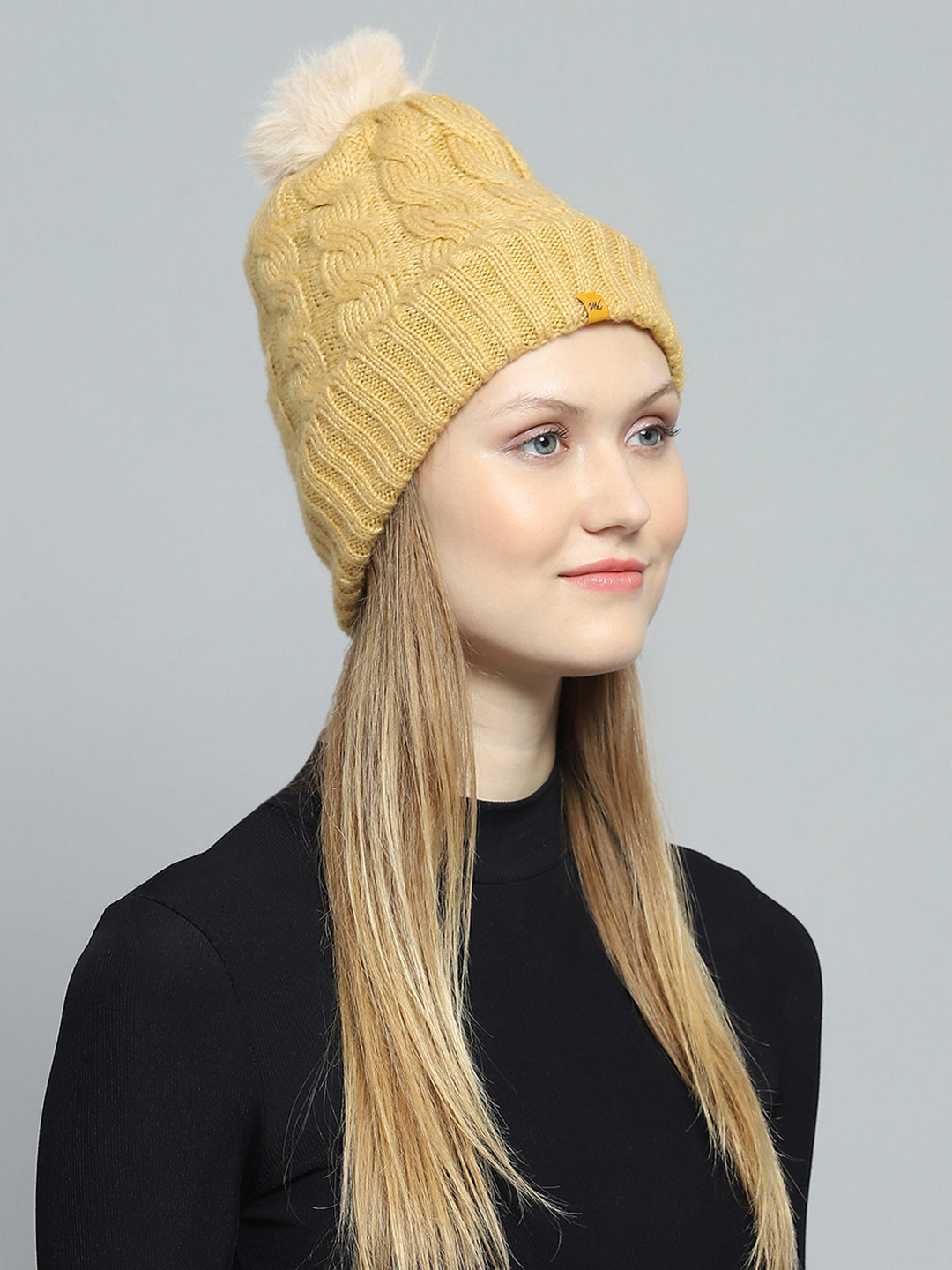 Women Yellow Self Design Cap