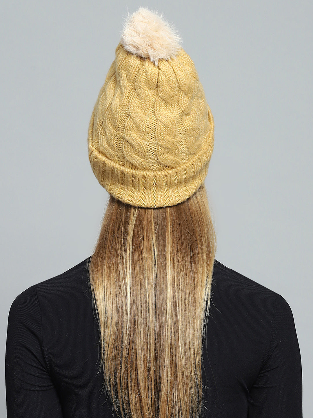 Women Yellow Self Design Cap