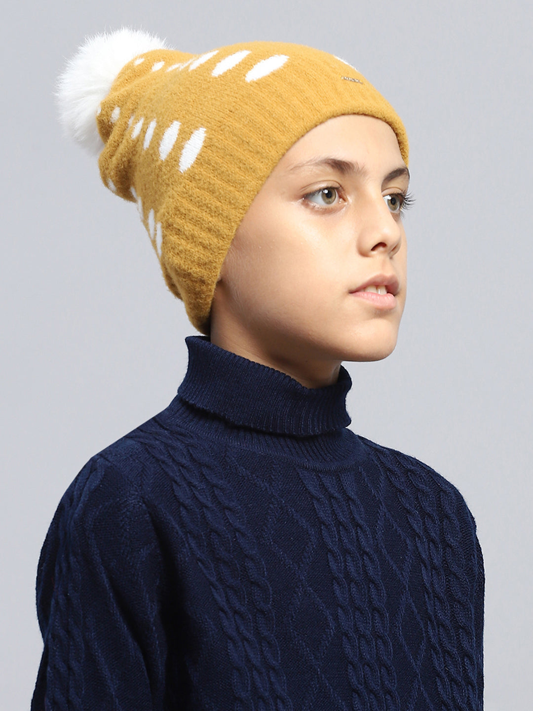 Kids Mustard Self Design Cap