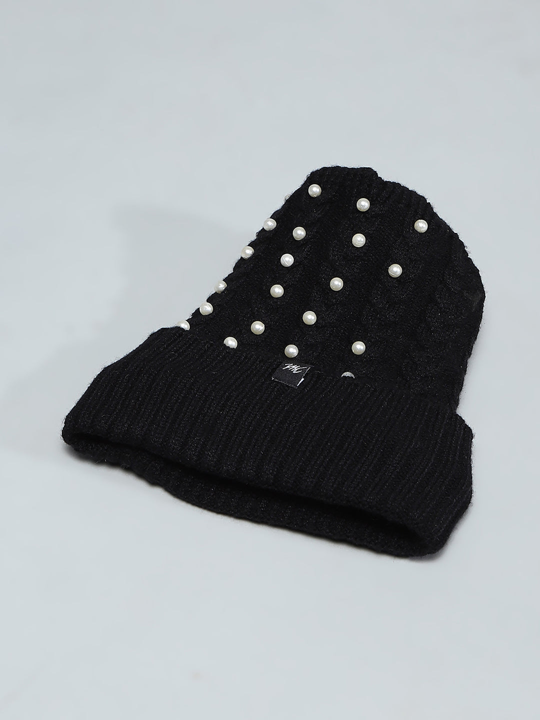 Kids Black Self Design Cap