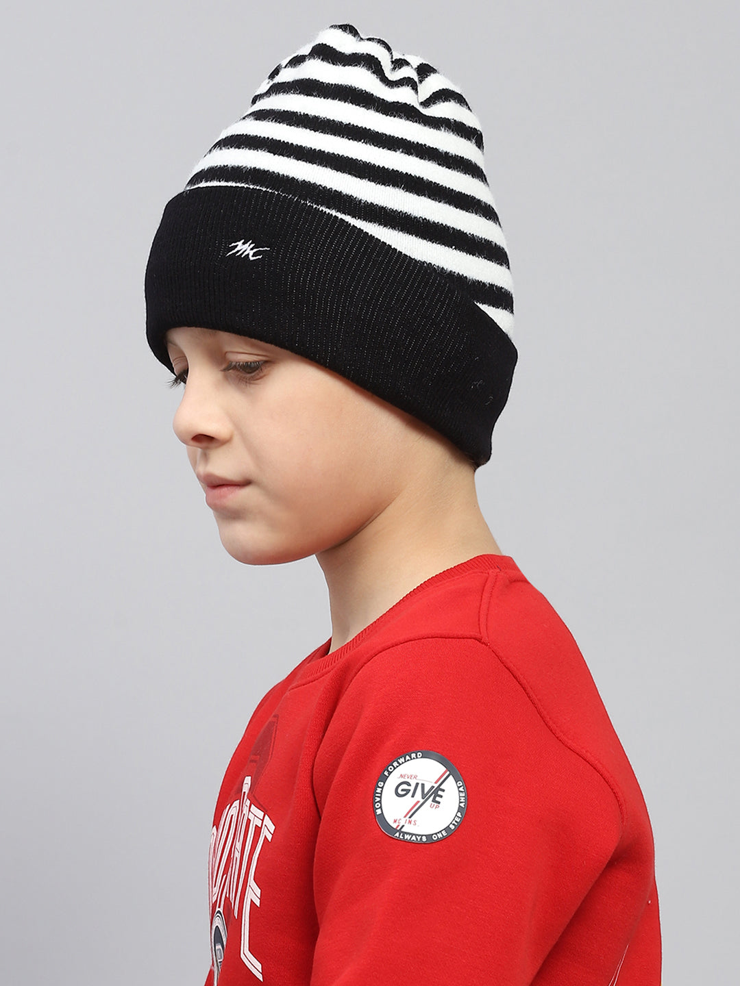 Kids Black Self Design Cap