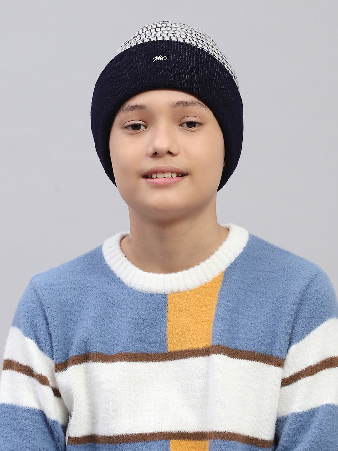 Kids Navy Blue Self Design Cap