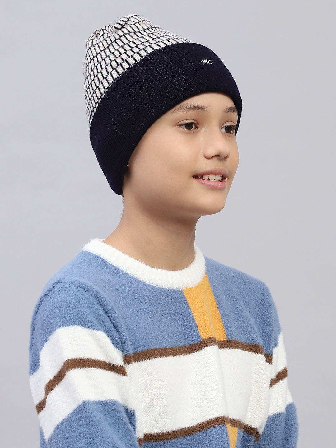 Kids Navy Blue Self Design Cap