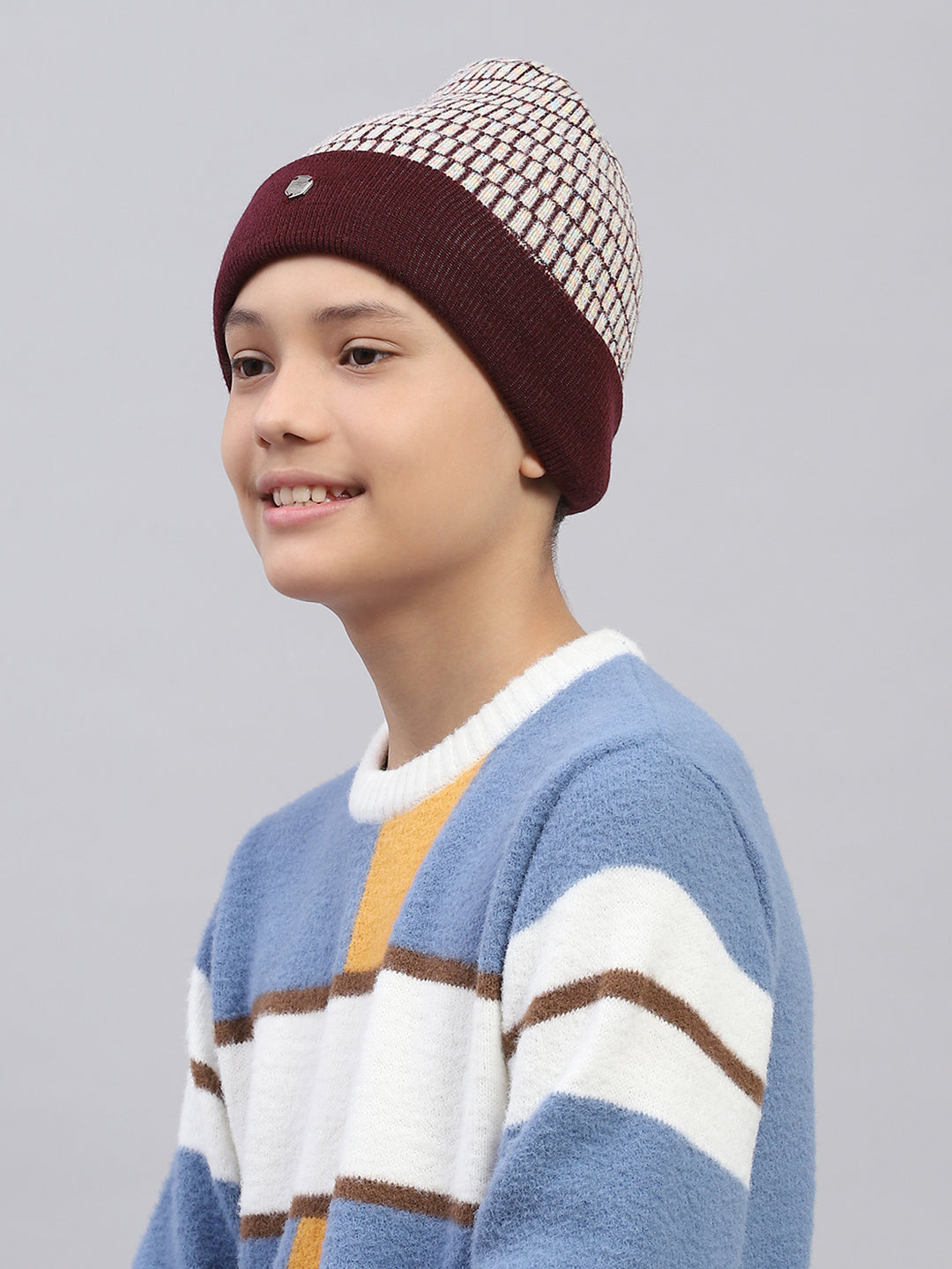 Kids Maroon Self Design Cap