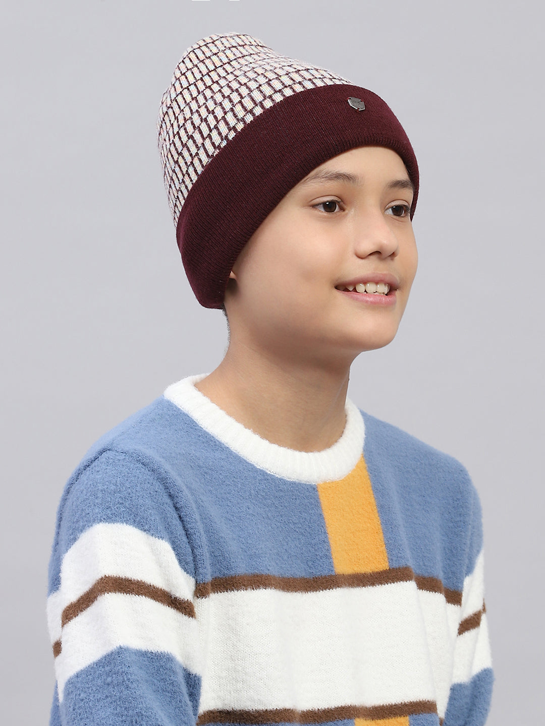 Kids Maroon Self Design Cap