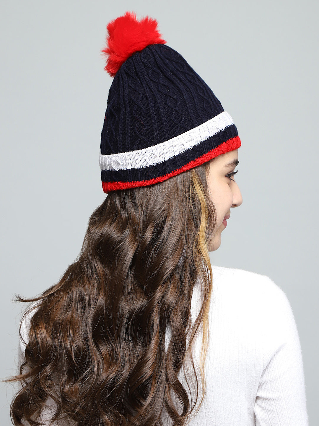 Kids Navy Blue Self Design Cap