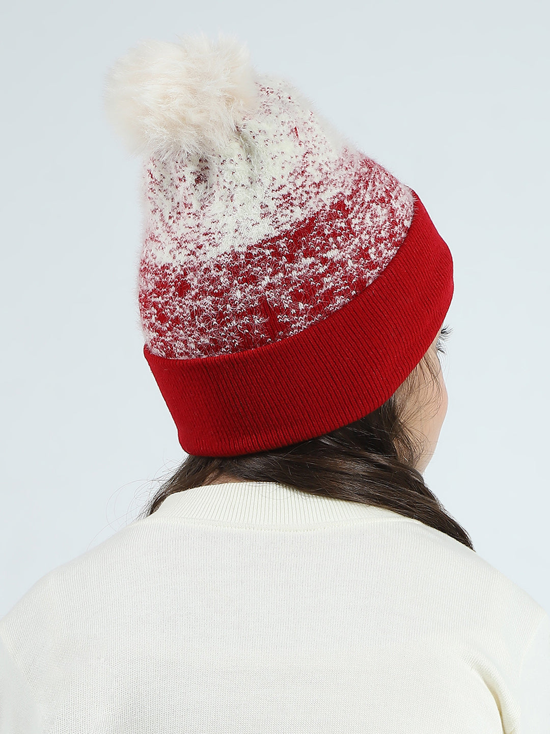 Girls Red Self Design Cap