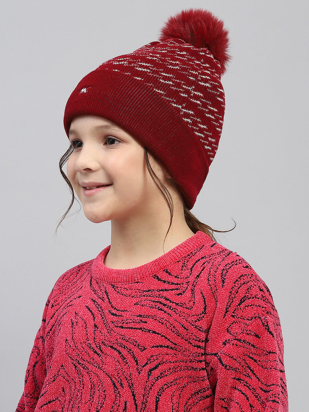 Kids Maroon Self Design Cap