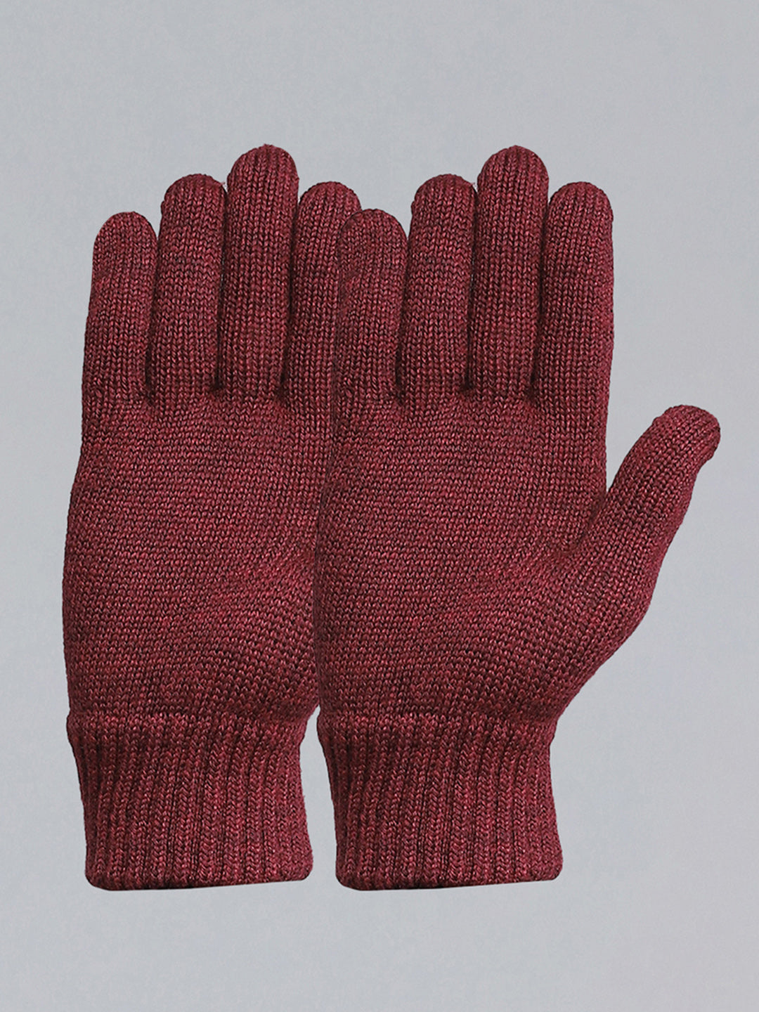 Men Maroon Self Design Gloves