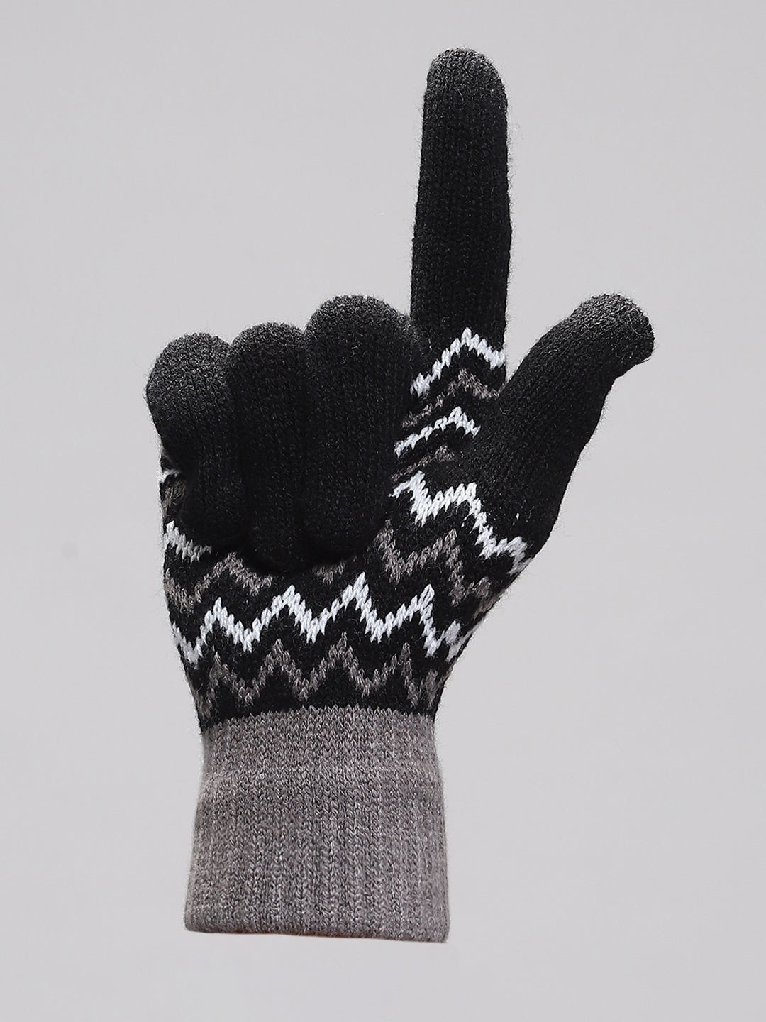Men Black Self Design Gloves