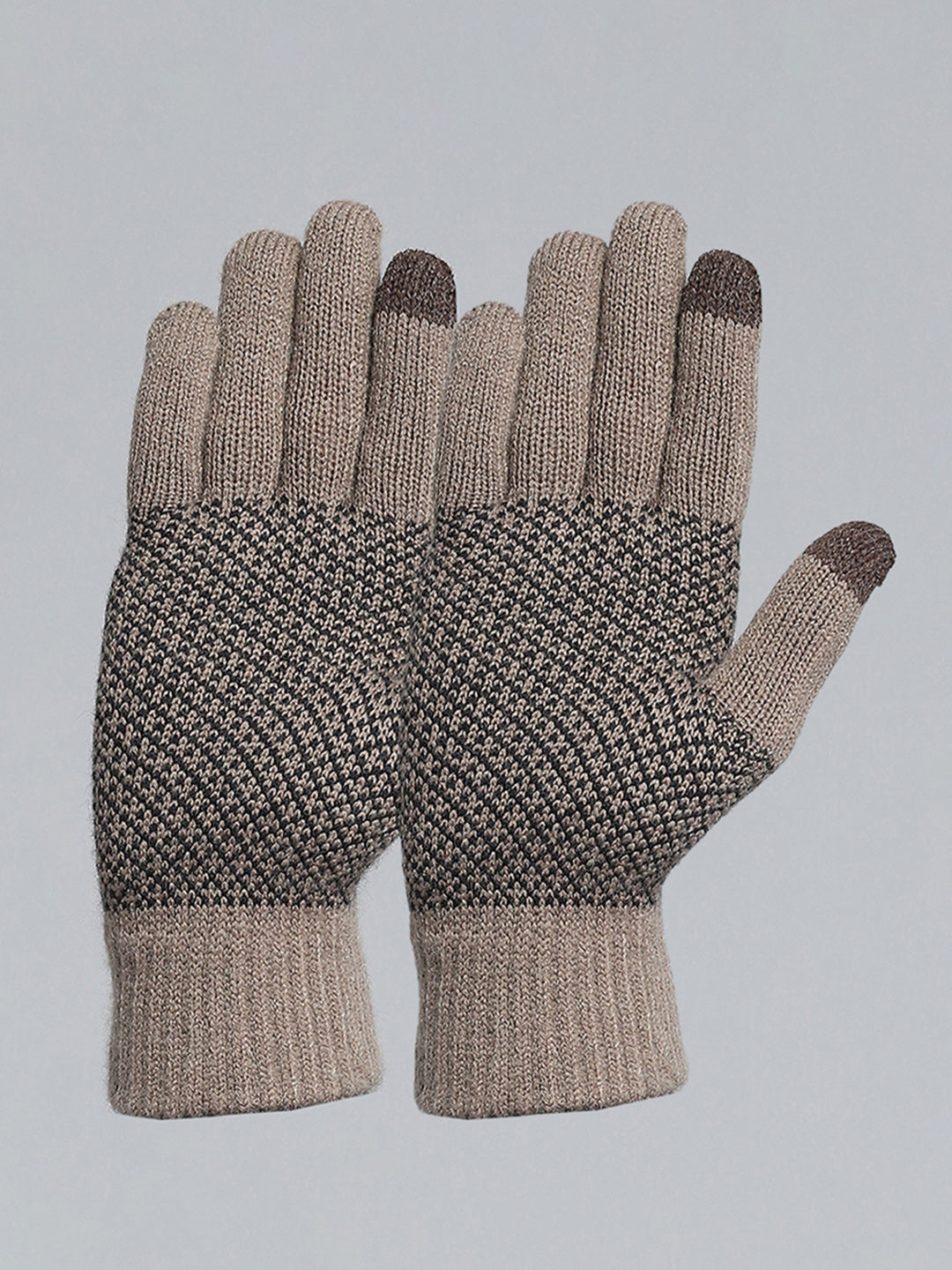 Men Camel Brown Self Design Gloves