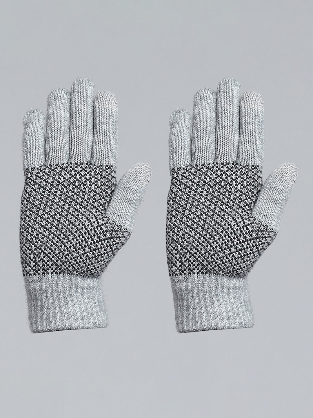 Men Grey Self Design Gloves
